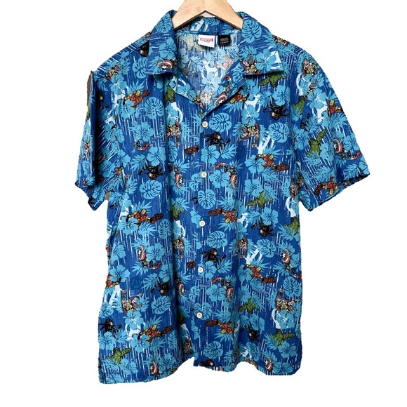 Marvel Other - Marvel Avengers Men's Blue Graphic Print Hawaiian  Camp Collar Shirt Size L
